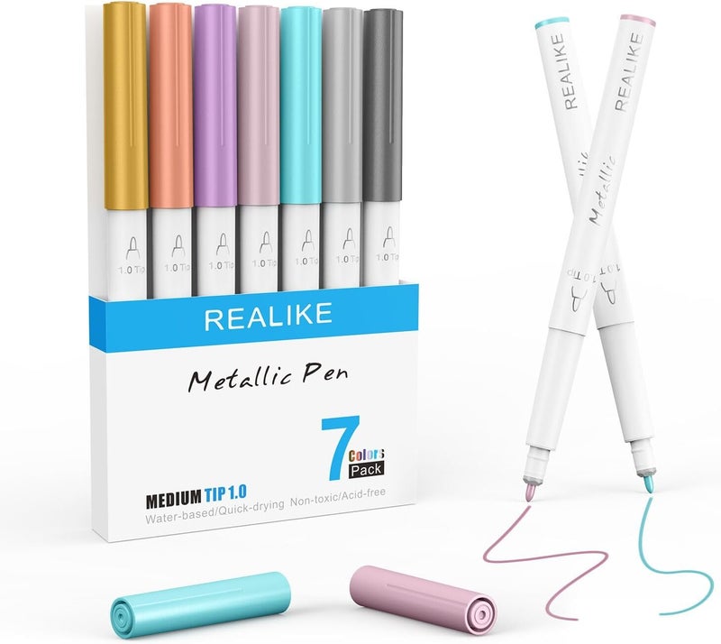 REALIKE Metallic Pens for Cricut Maker 3/Maker 4/Maker/Explore 3/4/Air 2/Air, Multicolor Marker Pens Set of 7 Pack Drawing Coloring Pens Compatible with Cricut Machine (1.0 Tip) - Image 1